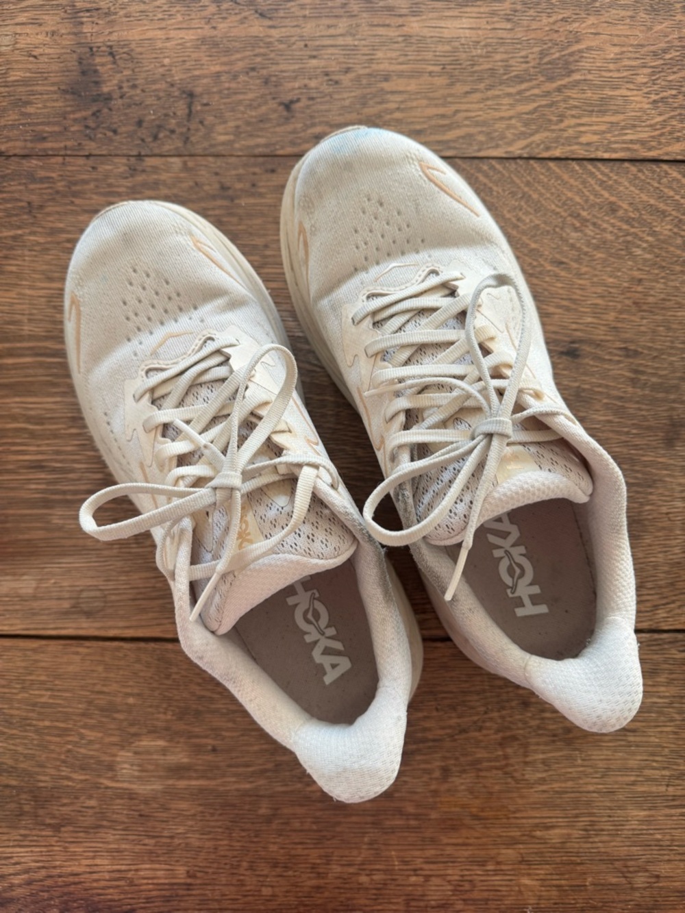Hoka Beige Lace-Up Running Sneakers